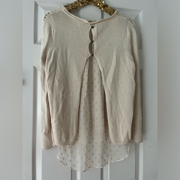 Lucky Brand Split Back Sweater Beige & Gold - Picture 3 of 7